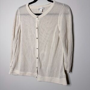 Coldwater Creek Cream Silk blend Open-Knit Snap Cardigan